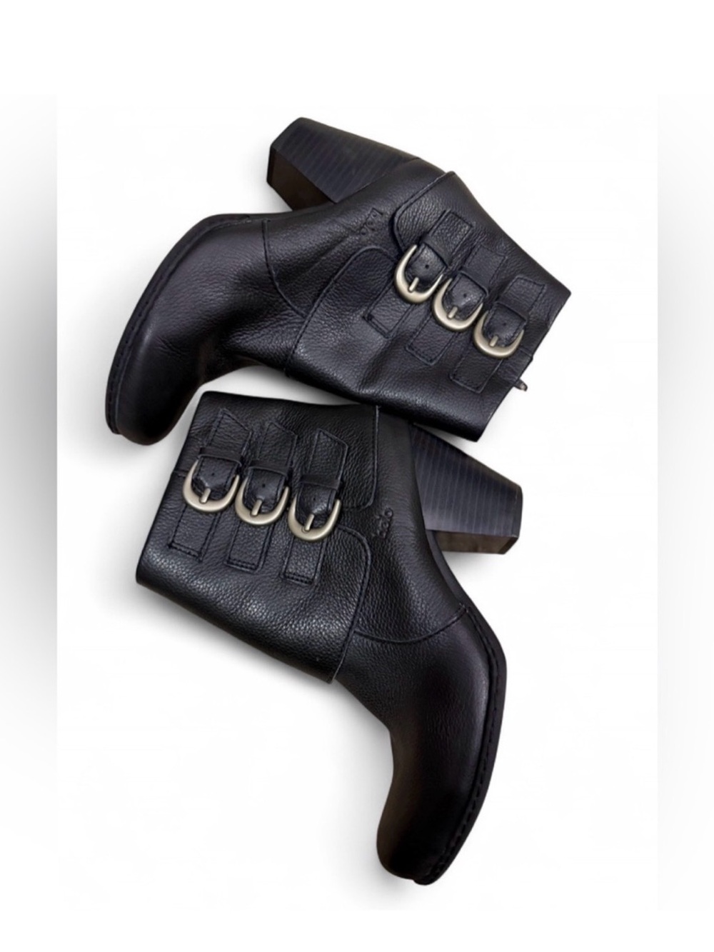 Women's Black Leather Buckle Accent Ankle Booties